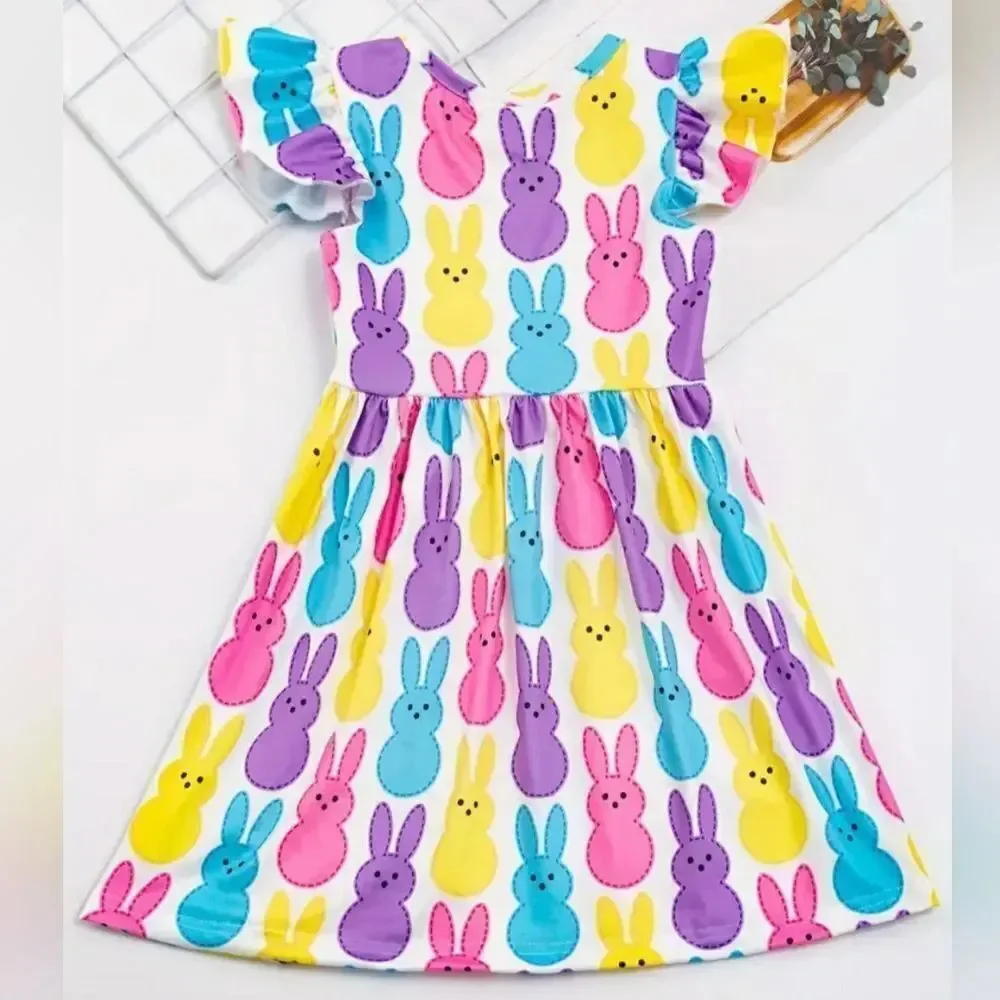 Adorable Colorful Easter Bunny Peeps Dress Sz 12-24 Mos